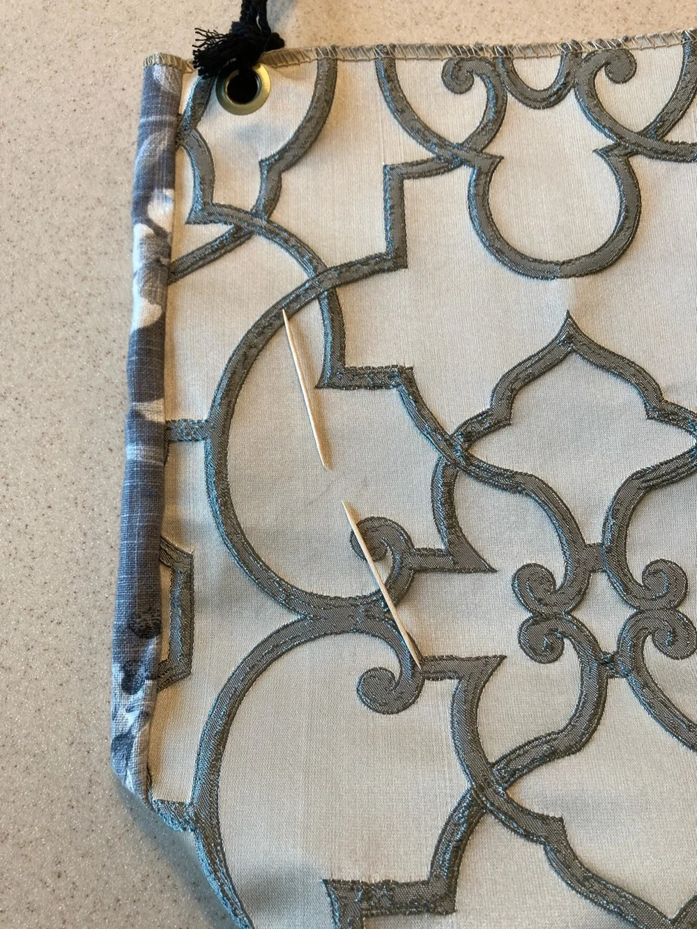 Hand Crafted Cream Silver Gray Embroidered Tote